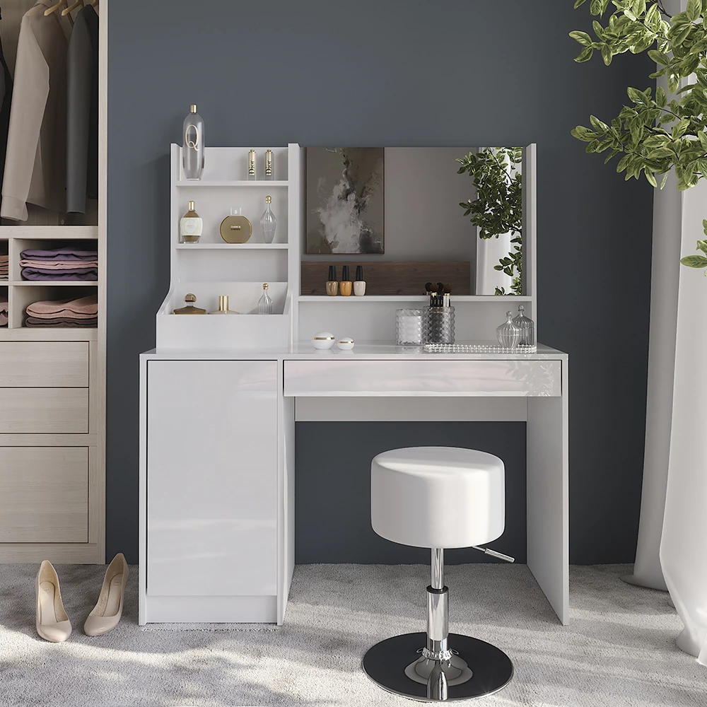 Kaptafel in Wit/wit hoogglans, getoond in een sfeervolle omgeving met decoratie