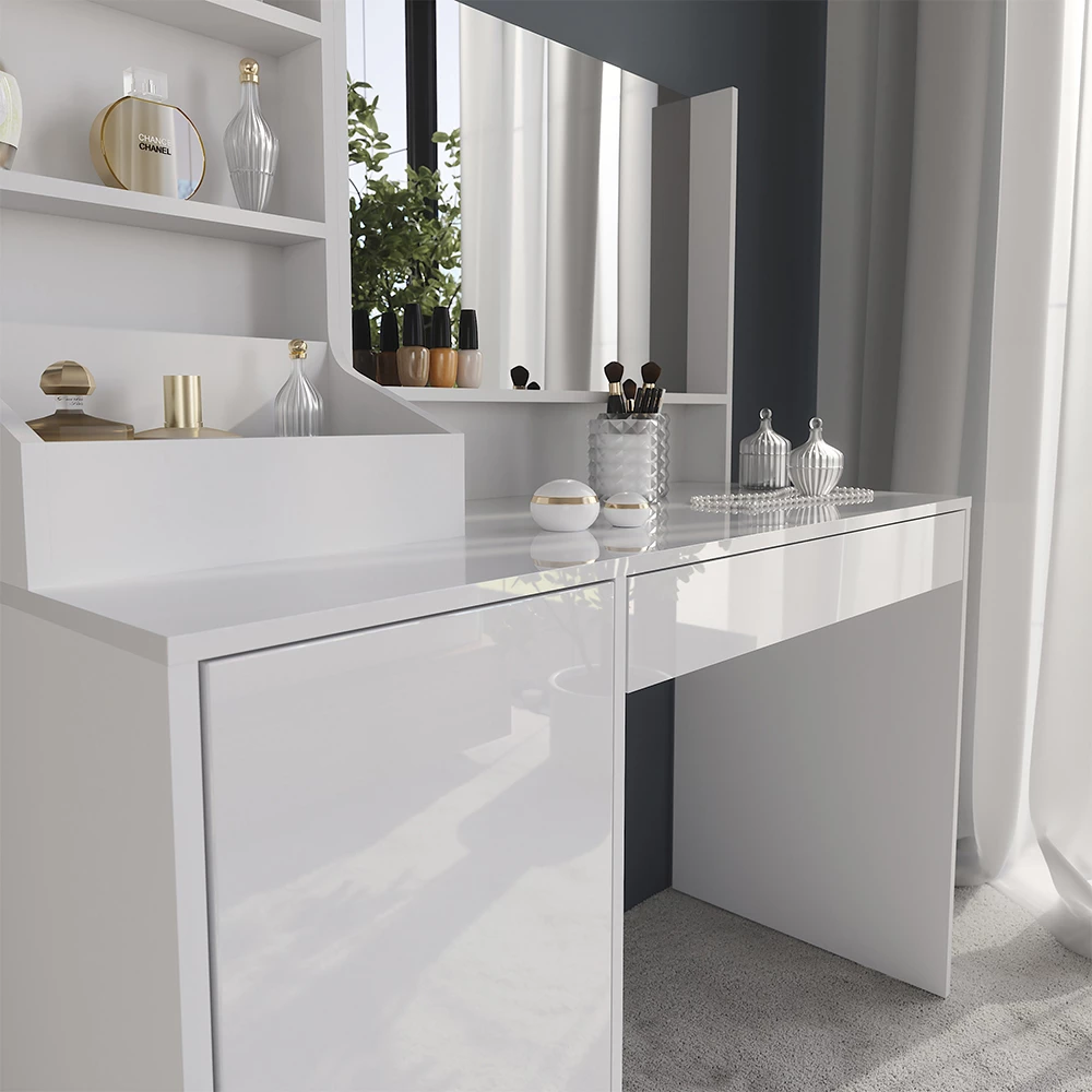 Zbliżenie Stolik do przebierania w kolorze Biały/biały wysoki połysk, pokazujące teksturę/detale