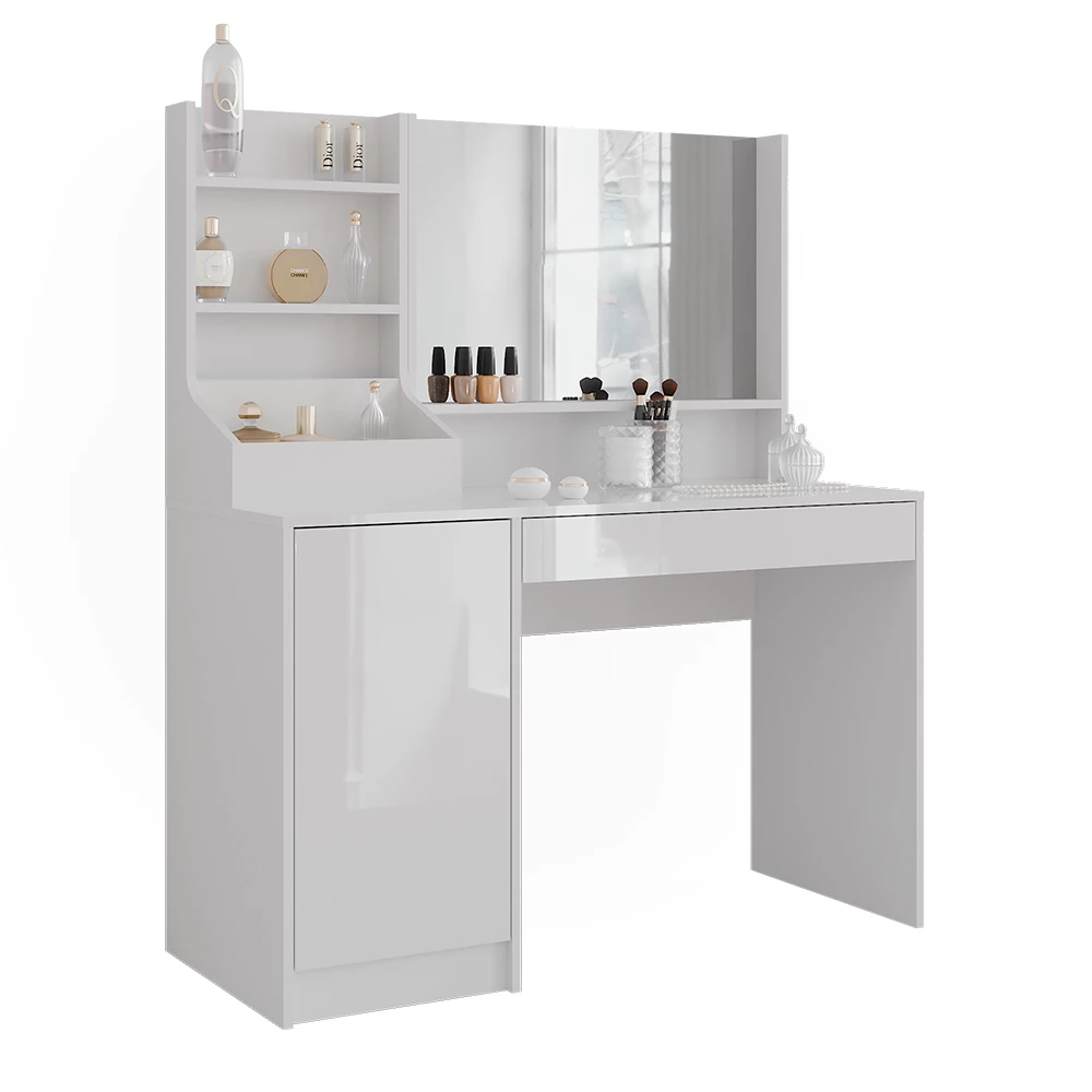 Stolik do przebierania w kolorze Biały/biały wysoki połysk na białym tle z elementami dekoracyjnymi