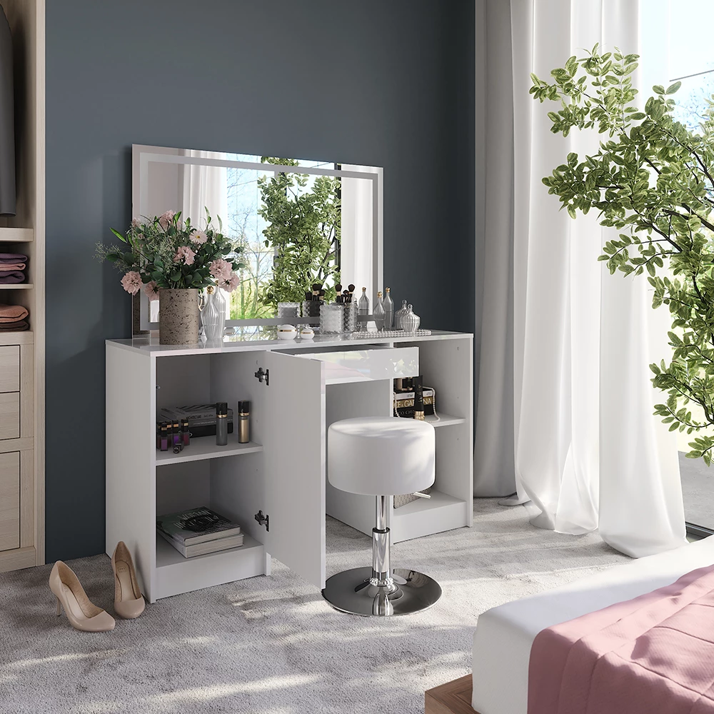 Close-up of Vanity table in White/white high gloss, showing design and surface details