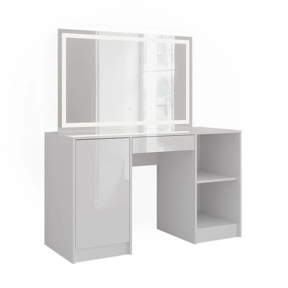 Coiffeuse en blanc/blanc brillant sur fond blanc