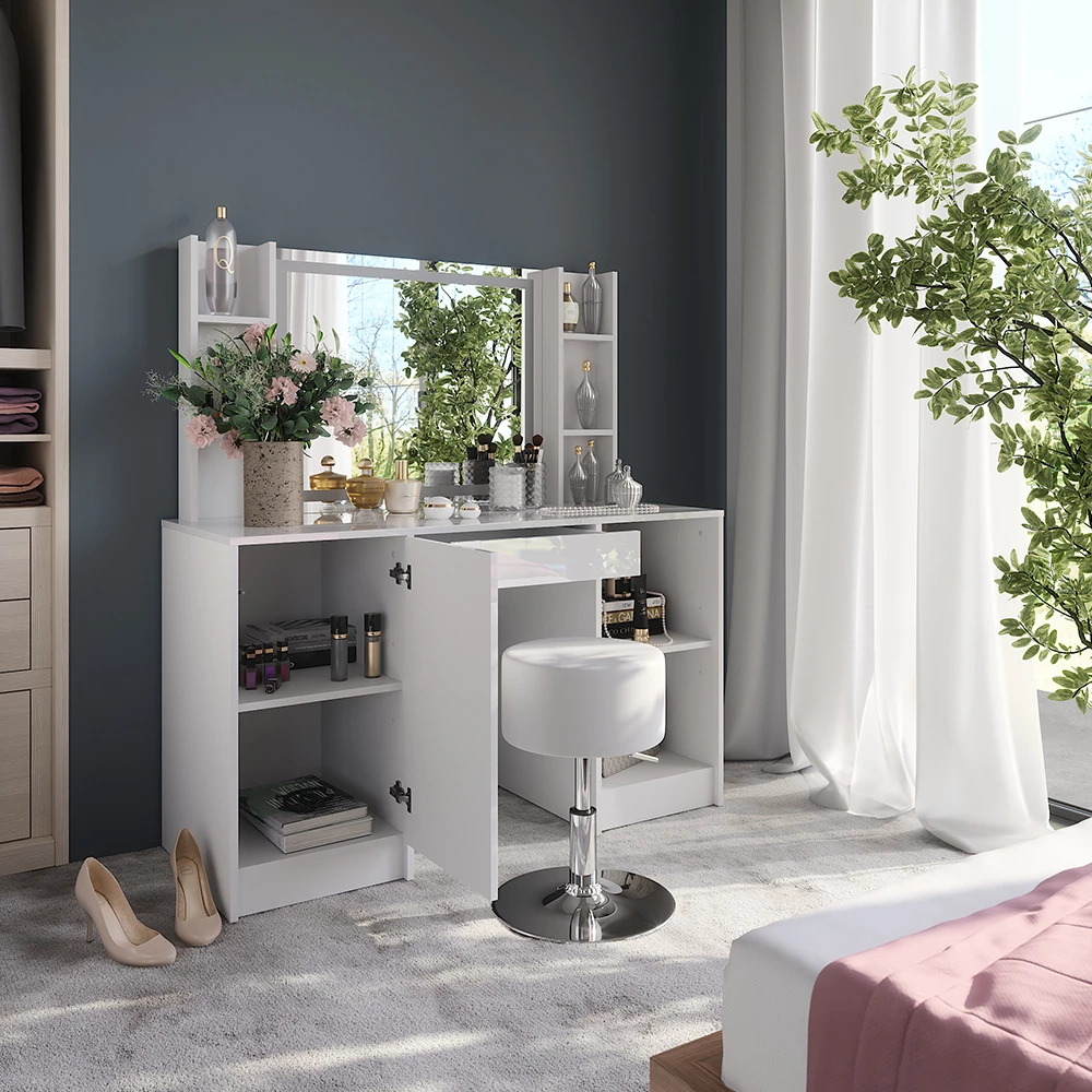 Close-up of Vanity table in White/white high gloss, showing design and surface details