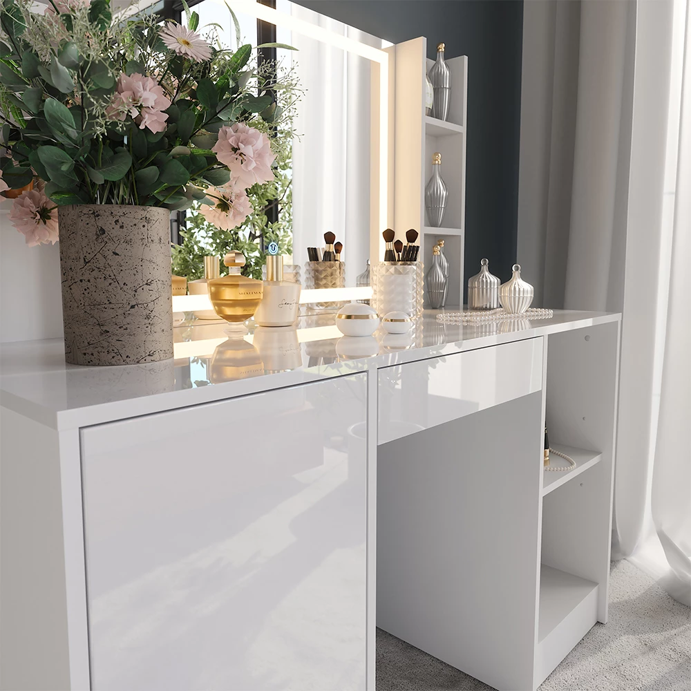 Close-up of Vanity table in White/white high gloss, showing texture/details