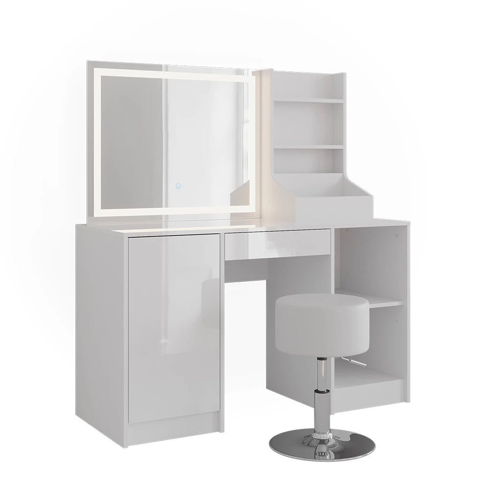 Makeupbord i farven Hvid/hvid højglans på hvid baggrund