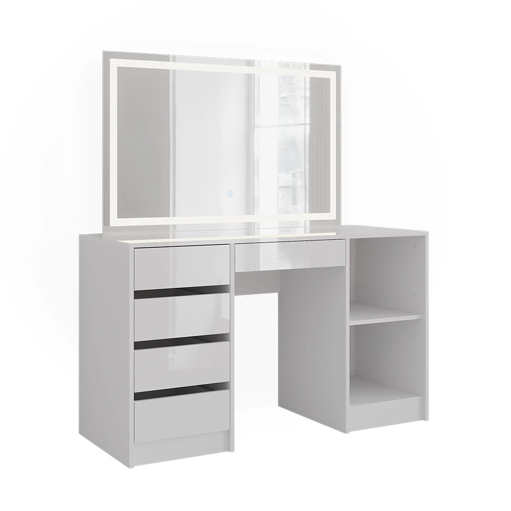 Coiffeuse en blanc/blanc brillant sur fond blanc