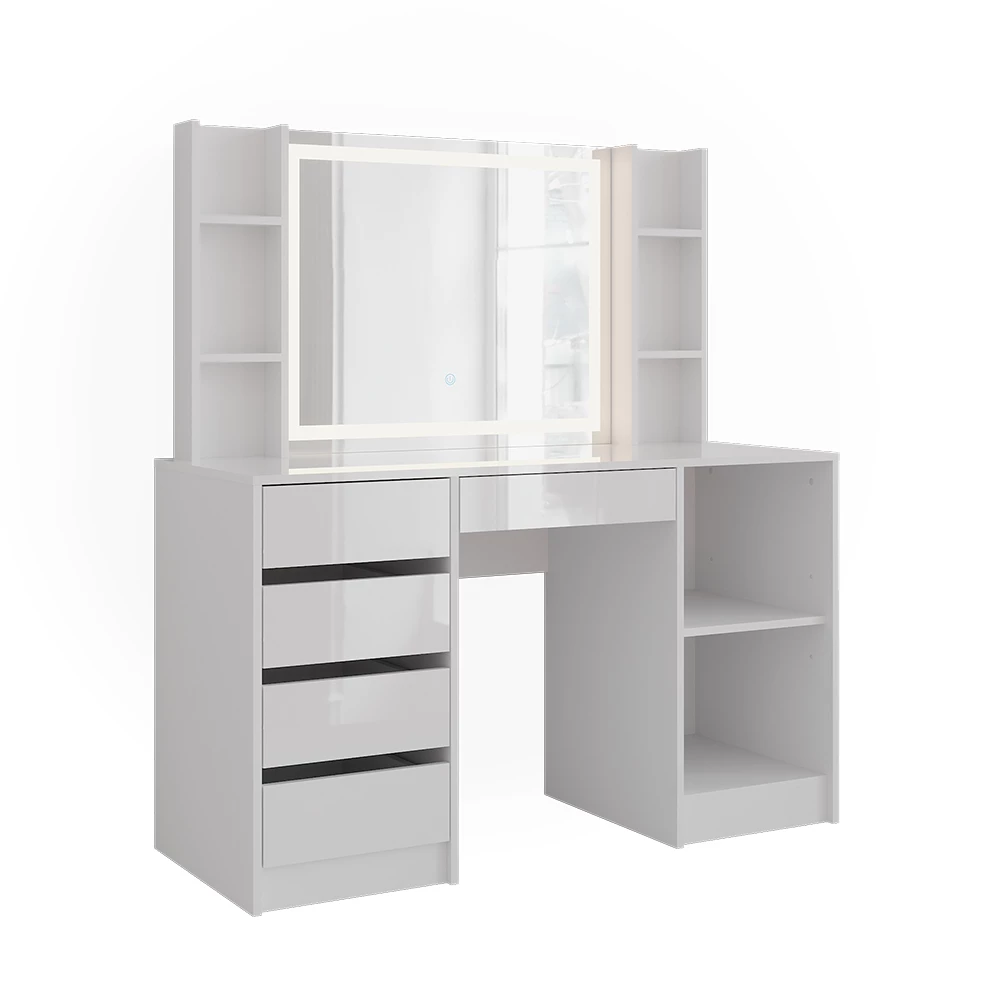 Makeupbord i farven Hvid/hvid højglans på hvid baggrund