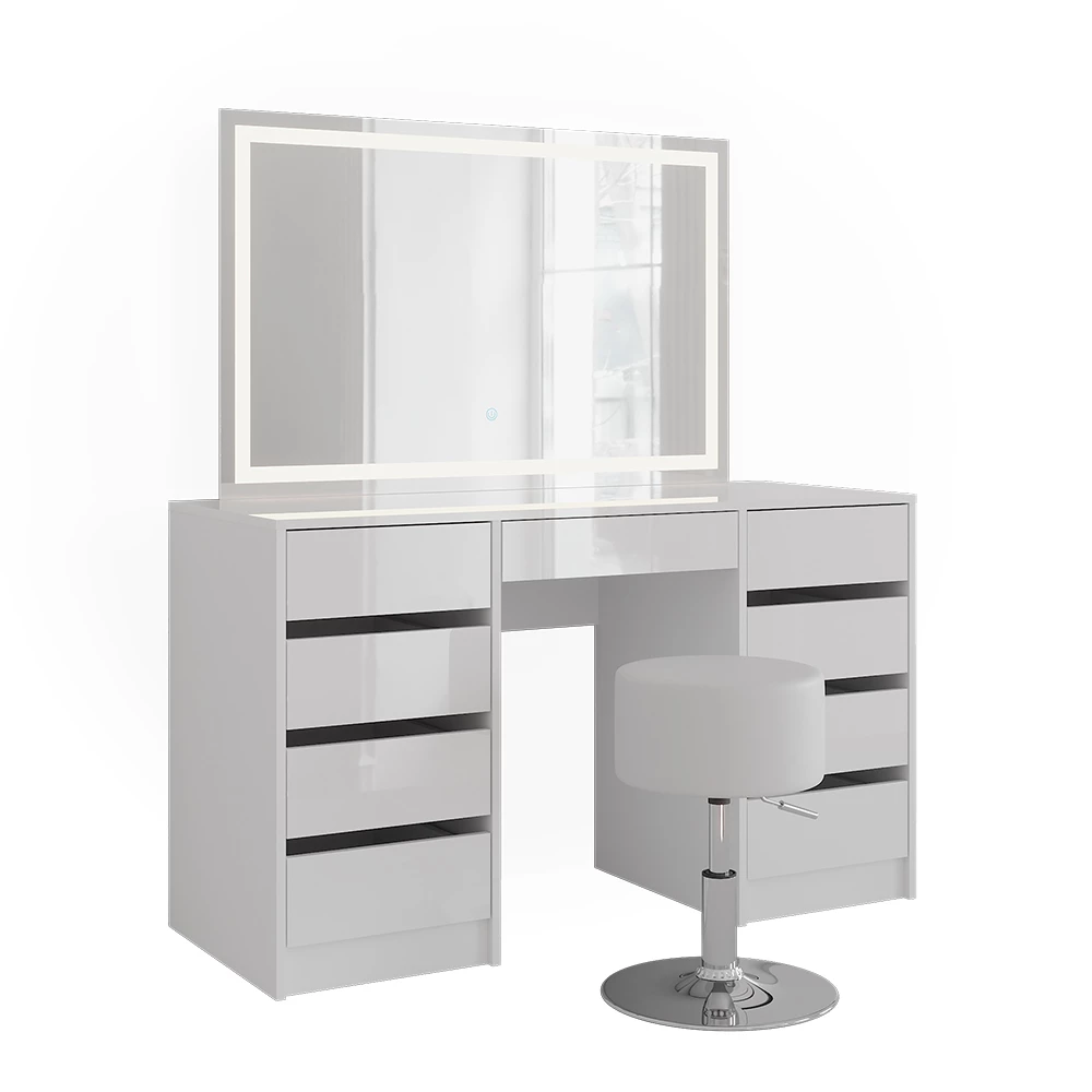 Schminktisch in Weiß/Weiß Hochglanz auf weißem Hintergrund