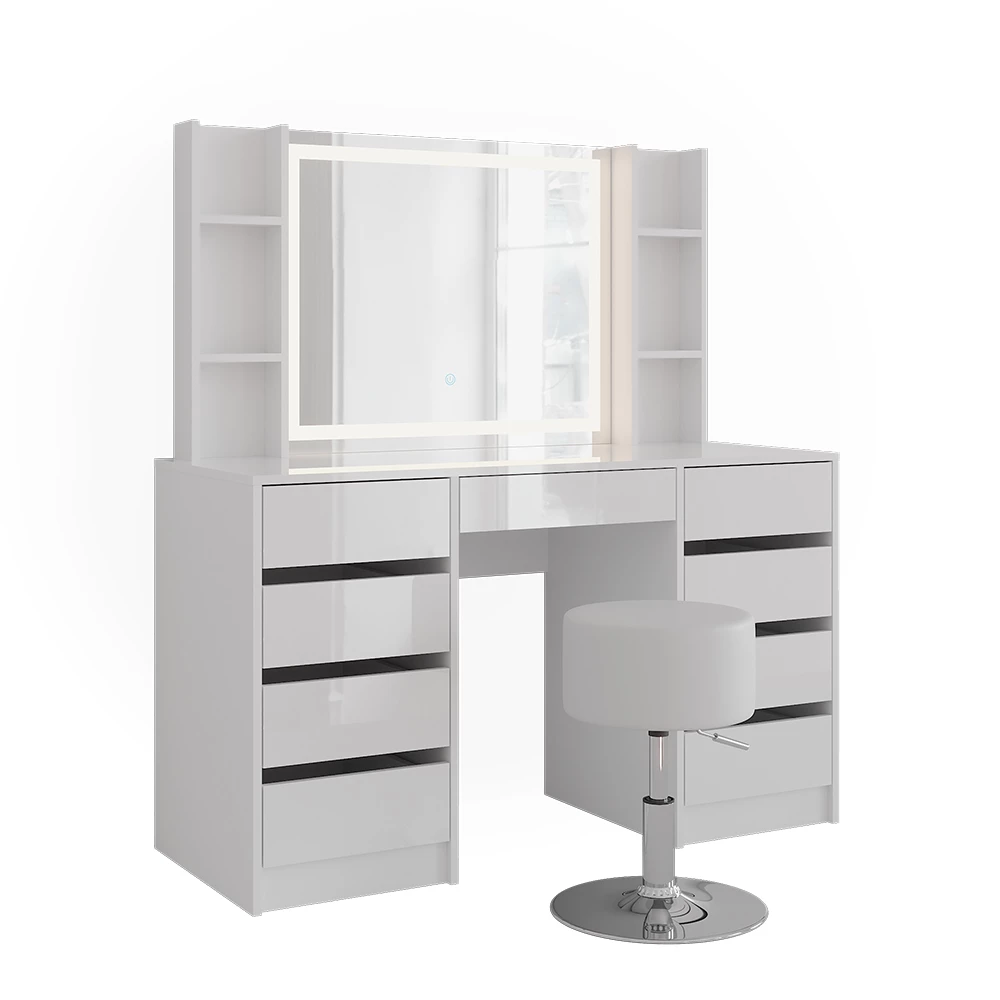 Makeupbord i farven Hvid/hvid højglans på hvid baggrund