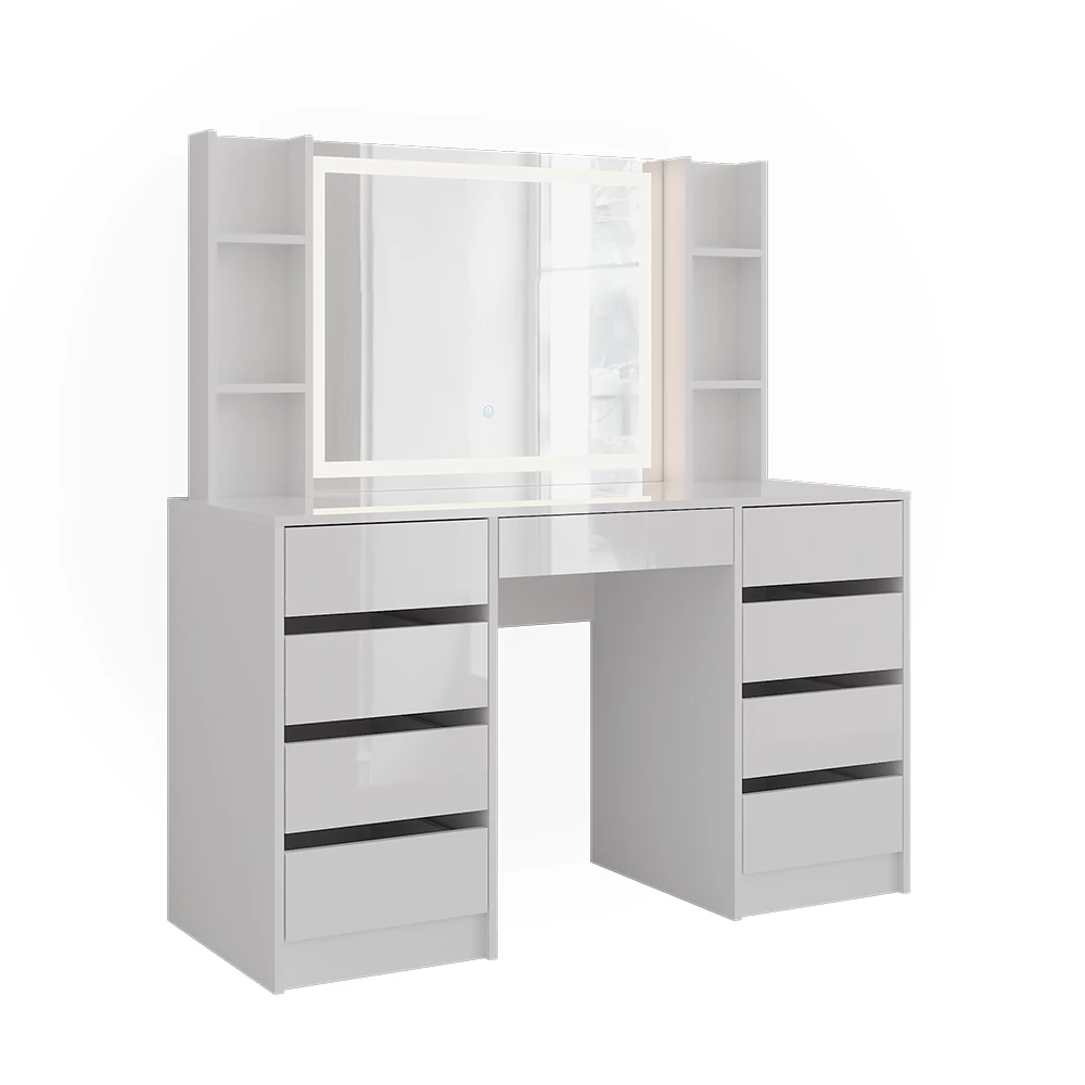 Schminktisch in Weiß/Weiß Hochglanz auf weißem Hintergrund