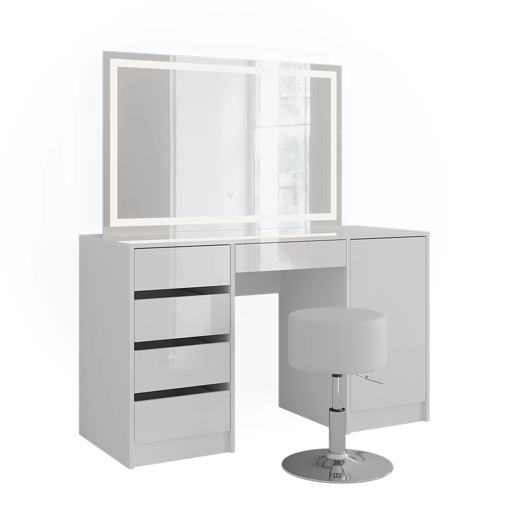 Schminktisch in Weiß/Weiß Hochglanz auf weißem Hintergrund
