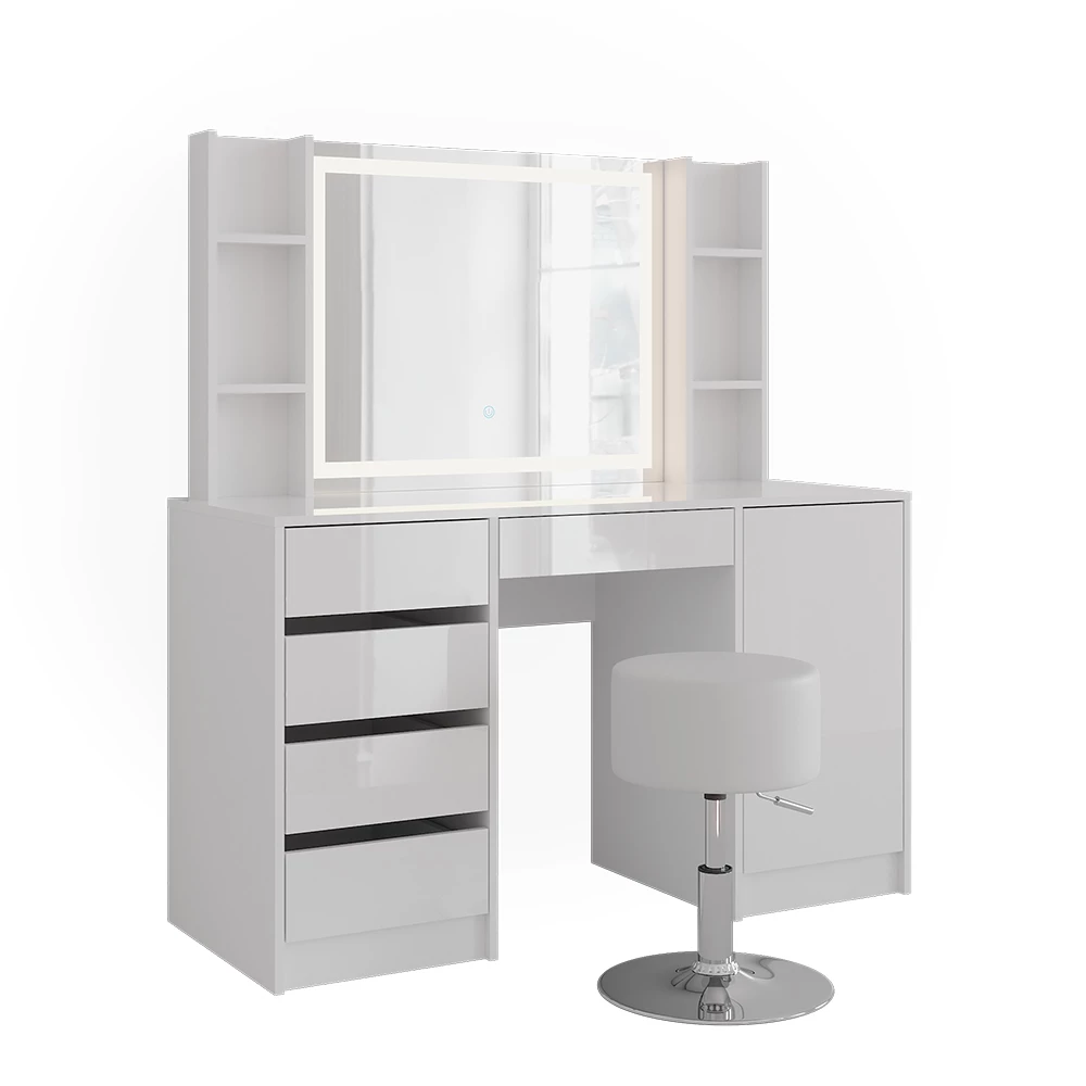 Stół do toalety w kolorze Biały/biały wysoki połysk na białym tle