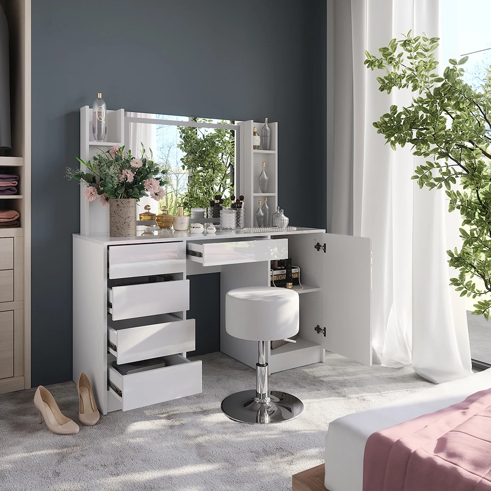 Zbliżenie Stół do toalety w kolorze Biały/biały wysoki połysk, pokazujące wzór i detale powierzchni