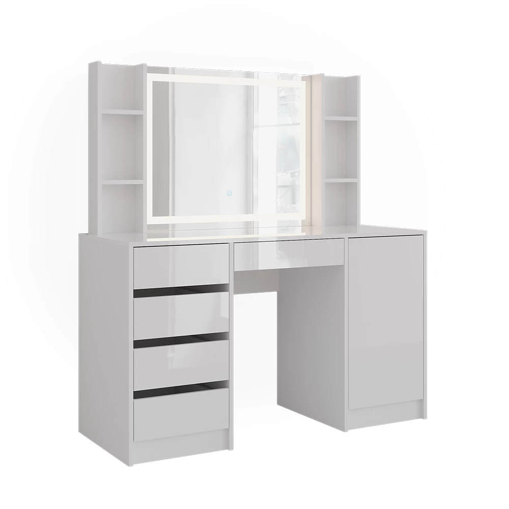 Schminktisch in Weiß/Weiß Hochglanz auf weißem Hintergrund