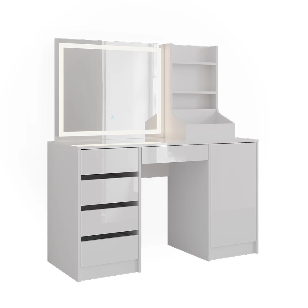 Schminktisch in Weiß/Weiß Hochglanz auf weißem Hintergrund