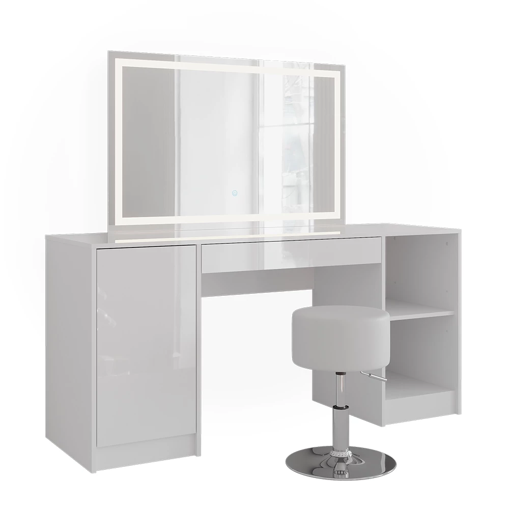 Coiffeuse en blanc/blanc brillant sur fond blanc