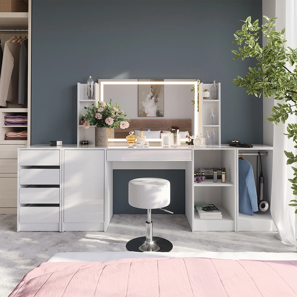 Stół do toalety Sherry Biały/biały wysoki połysk 158.2 cm 4 części Vicco