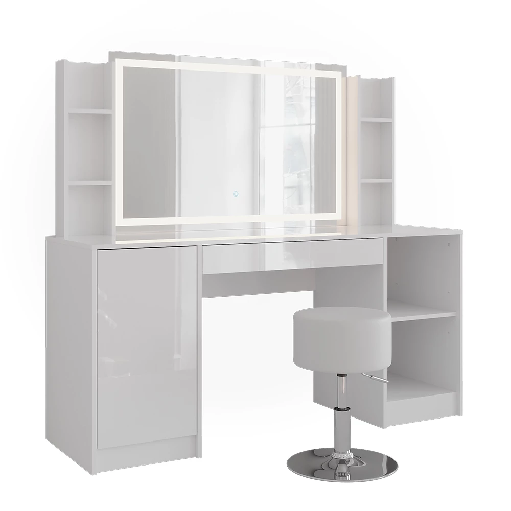 Schminktisch in Weiß/Weiß Hochglanz auf weißem Hintergrund