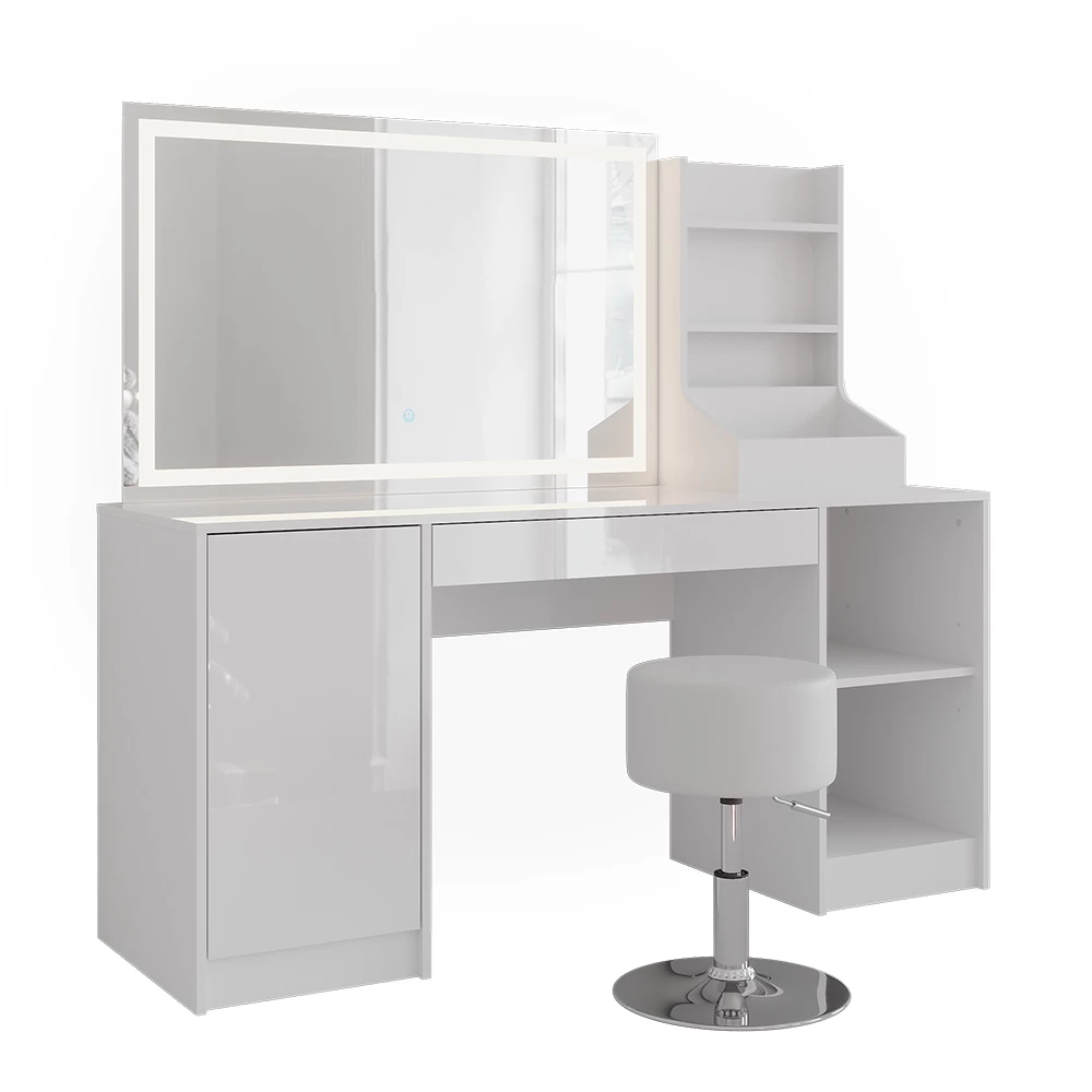 Stół do toalety w kolorze Biały/biały wysoki połysk na białym tle