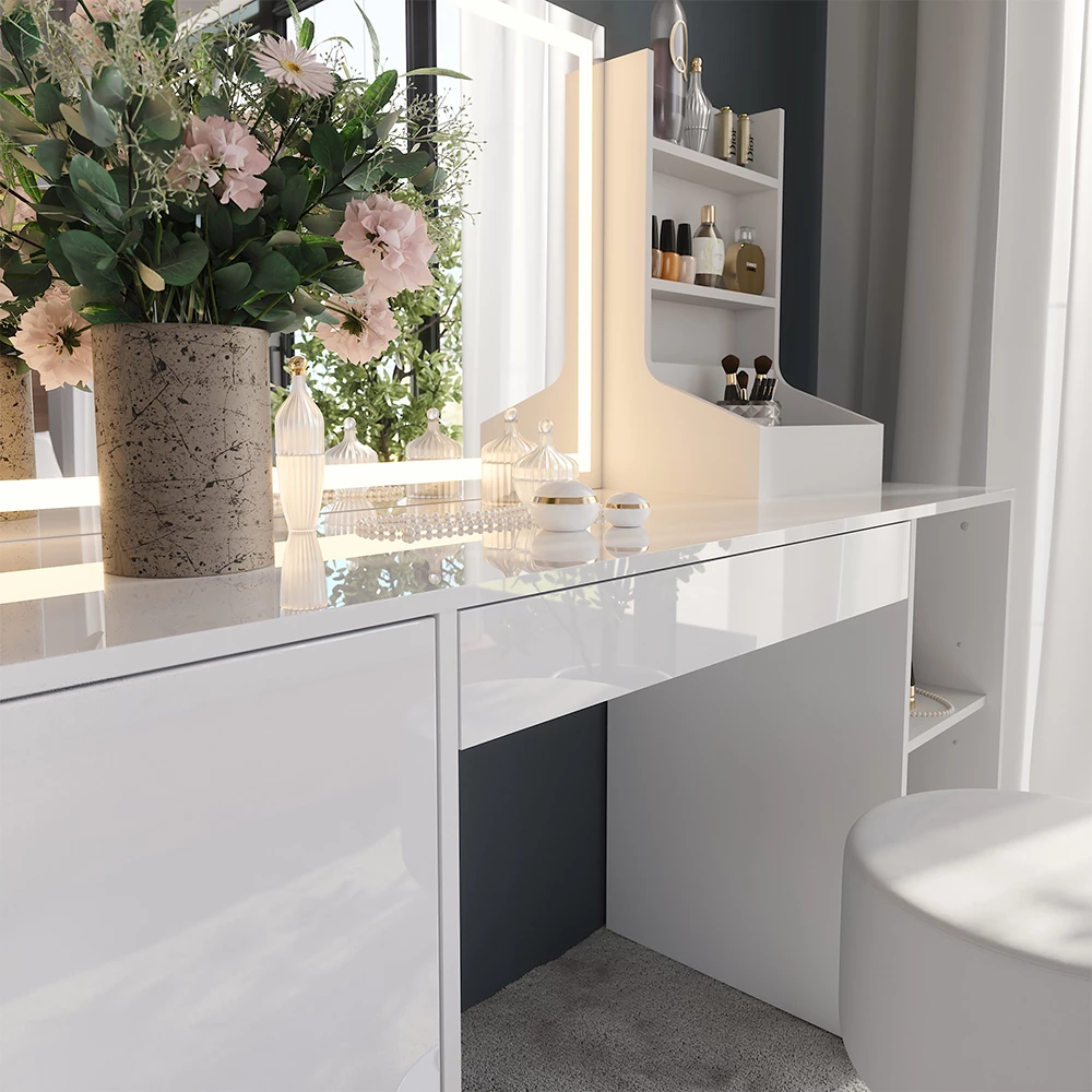 Zbliżenie Stół do toalety w kolorze Biały/biały wysoki połysk, pokazujące teksturę/detale