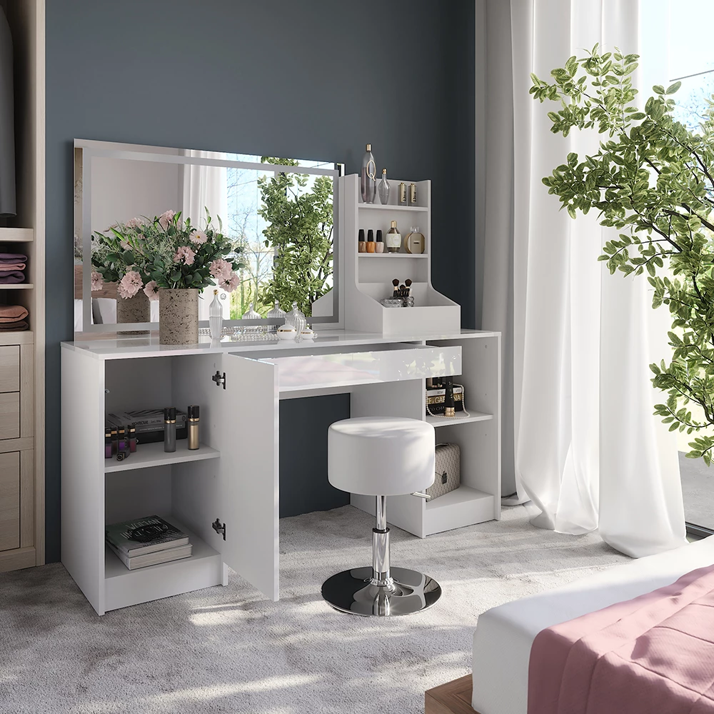 Zbliżenie Stół do toalety w kolorze Biały/biały wysoki połysk, pokazujące wzór i detale powierzchni