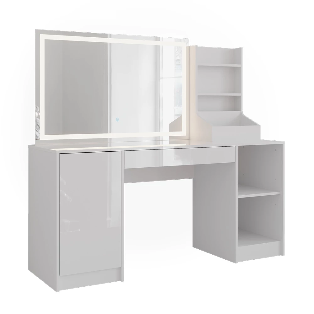 Makeupbord i farven Hvid/hvid højglans på hvid baggrund