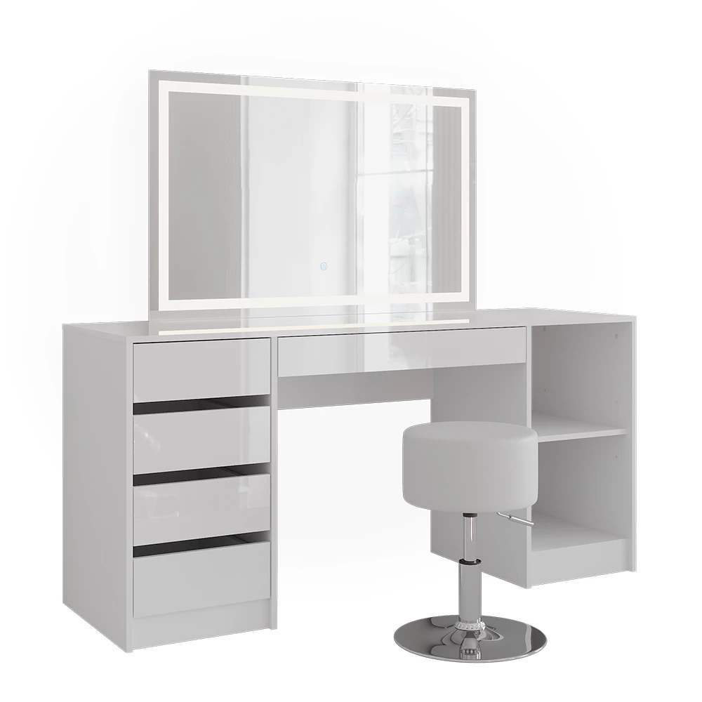 Stół do toalety w kolorze Biały/biały wysoki połysk na białym tle