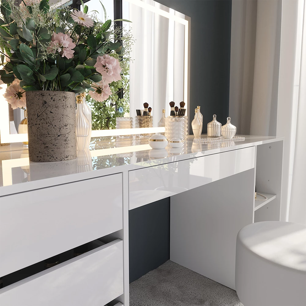 Zbliżenie Stół do toalety w kolorze Biały/biały wysoki połysk, pokazujące teksturę/detale