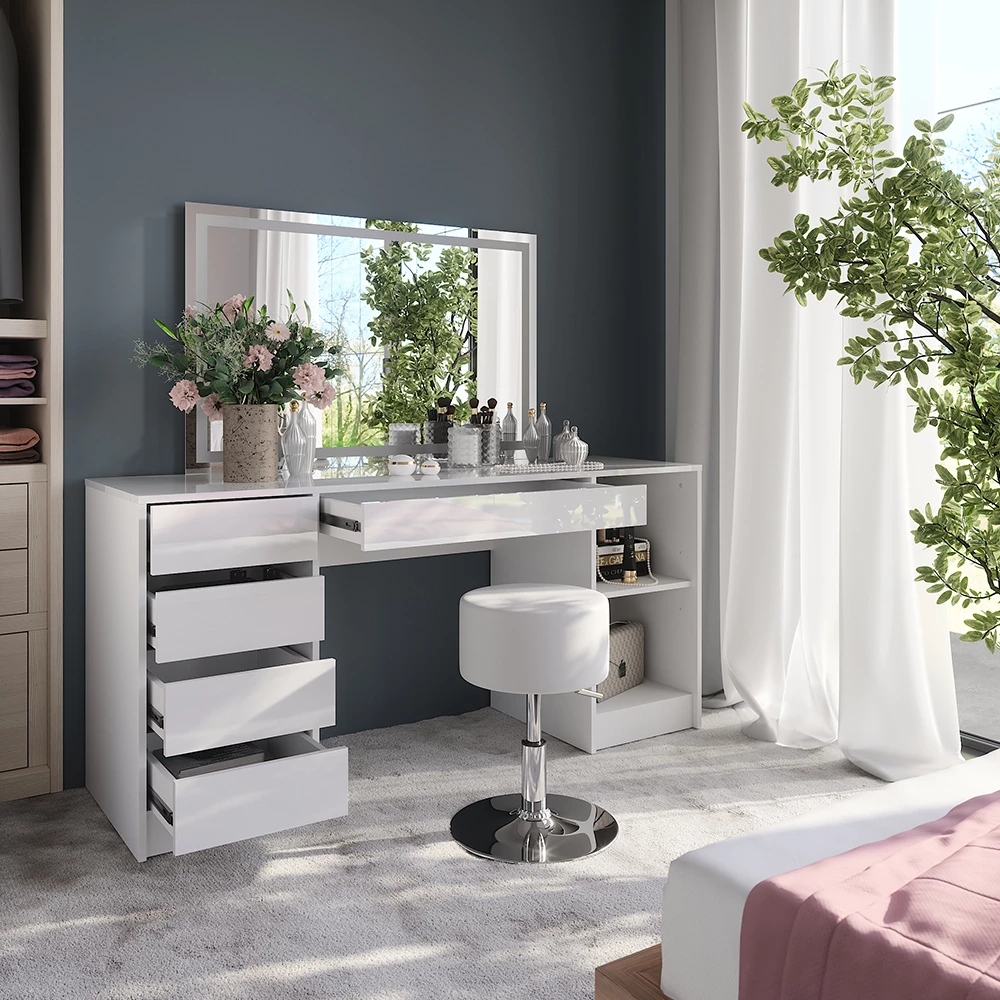 Zbliżenie Stół do toalety w kolorze Biały/biały wysoki połysk, pokazujące wzór i detale powierzchni