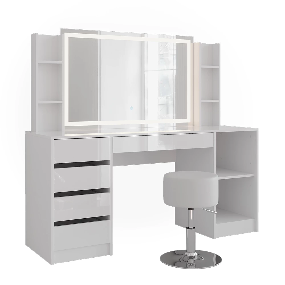 Makeupbord i farven Hvid/hvid højglans på hvid baggrund