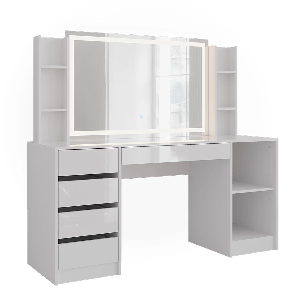 Schminktisch in Weiß/Weiß Hochglanz auf weißem Hintergrund