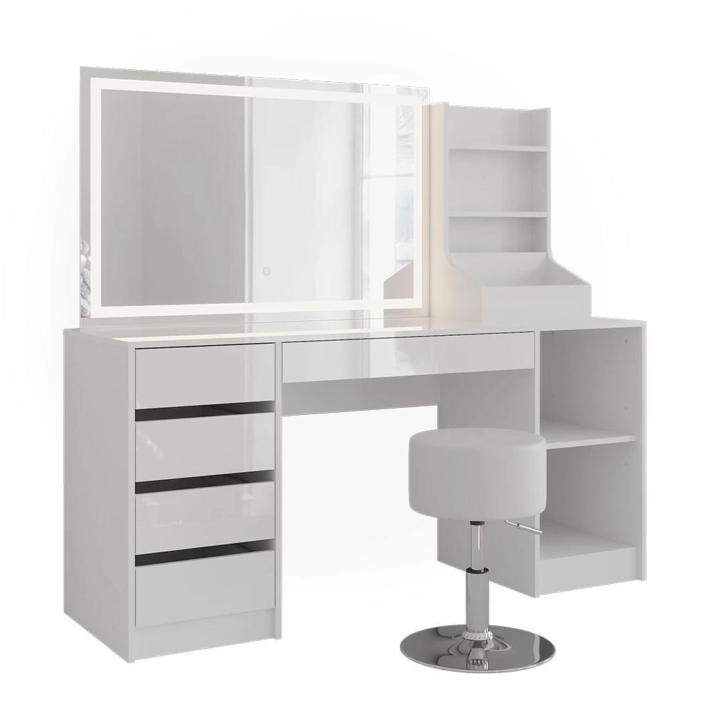 Coiffeuse en blanc/blanc brillant sur fond blanc