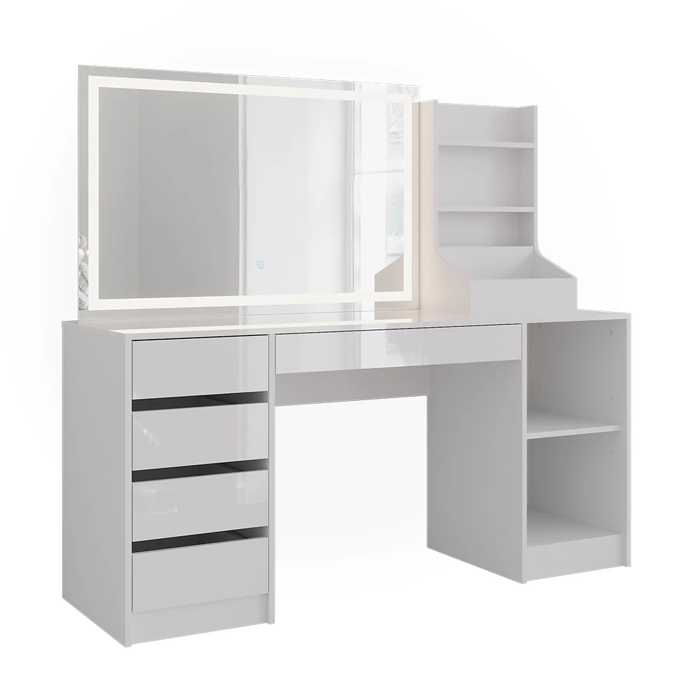 Coiffeuse en blanc/blanc brillant sur fond blanc