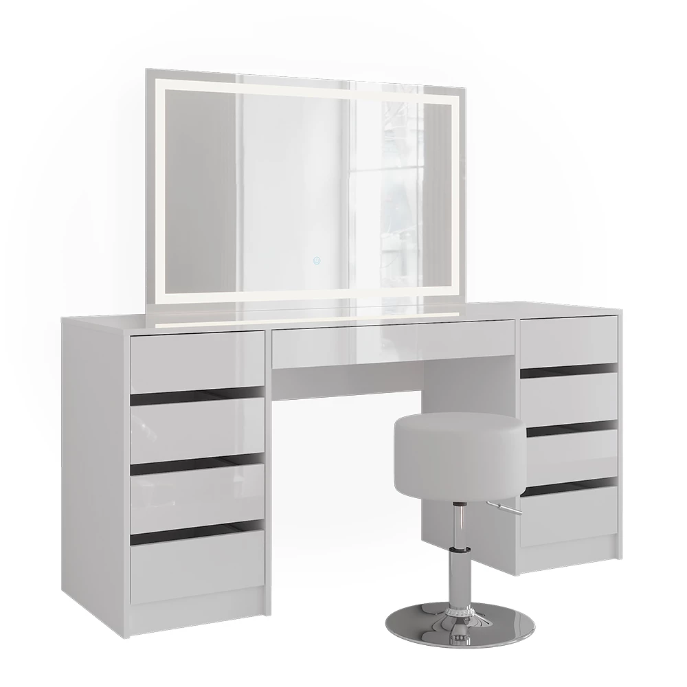 Schminktisch in Weiß/Weiß Hochglanz auf weißem Hintergrund