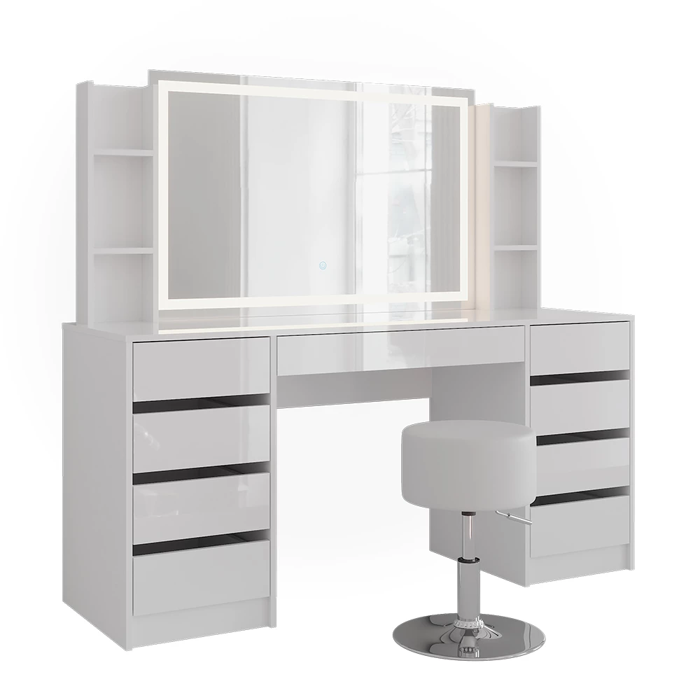 Schminktisch in Weiß/Weiß Hochglanz auf weißem Hintergrund