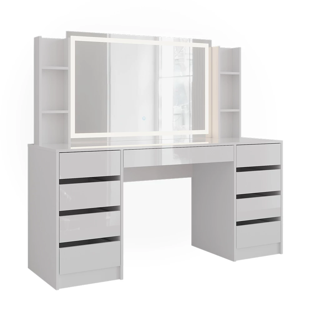 Coiffeuse en blanc/blanc brillant sur fond blanc