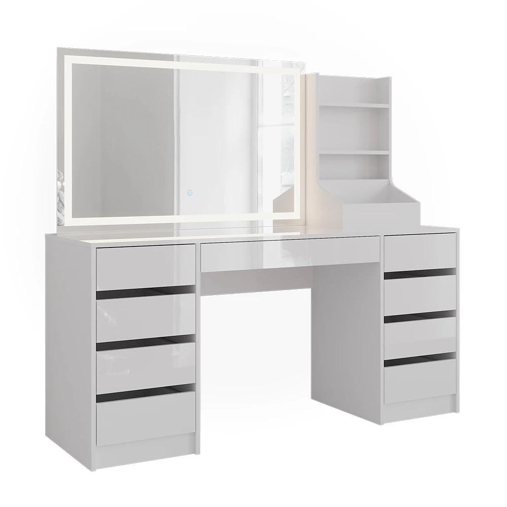 Schminktisch in Weiß/Weiß Hochglanz auf weißem Hintergrund