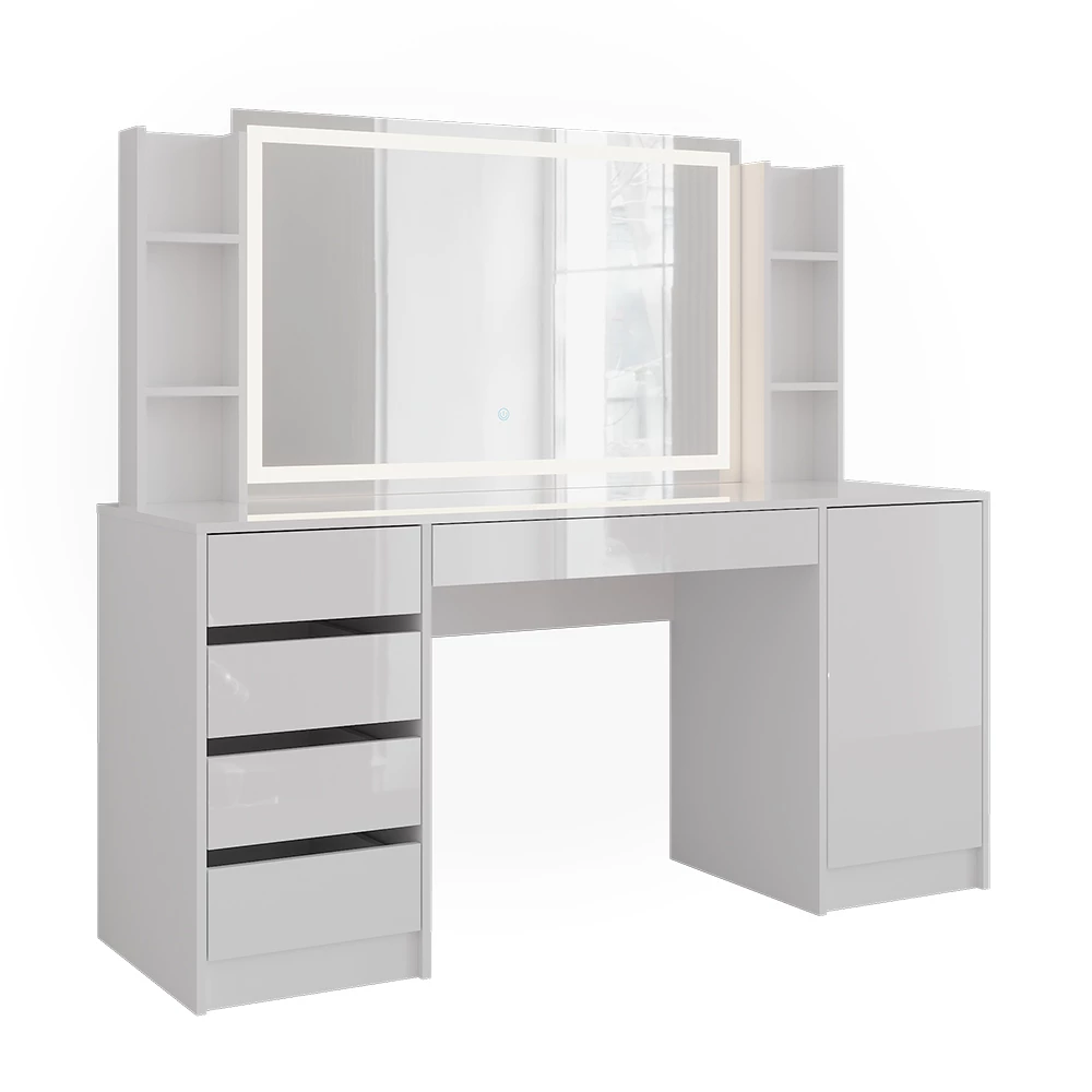 Schminktisch in Weiß/Weiß Hochglanz auf weißem Hintergrund