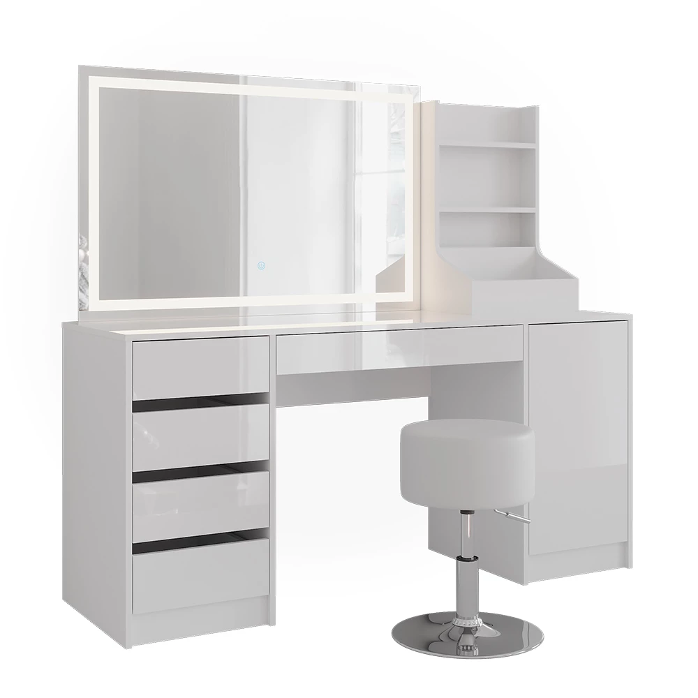 Coiffeuse en blanc/blanc brillant sur fond blanc