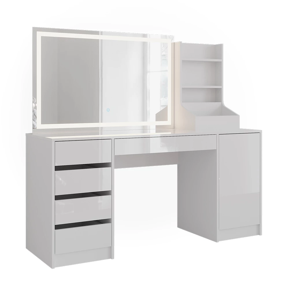 Makeupbord i farven Hvid/hvid højglans på hvid baggrund