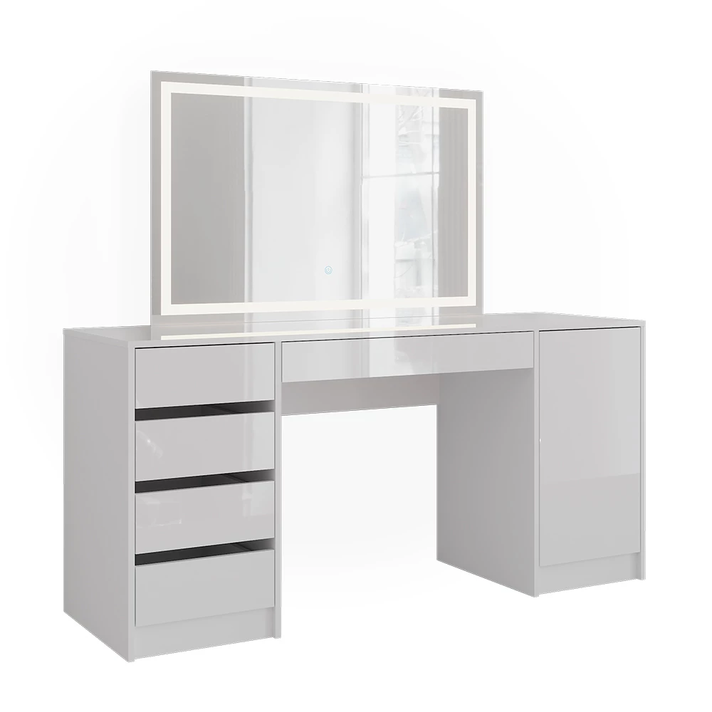 Schminktisch in Weiß/Weiß Hochglanz auf weißem Hintergrund