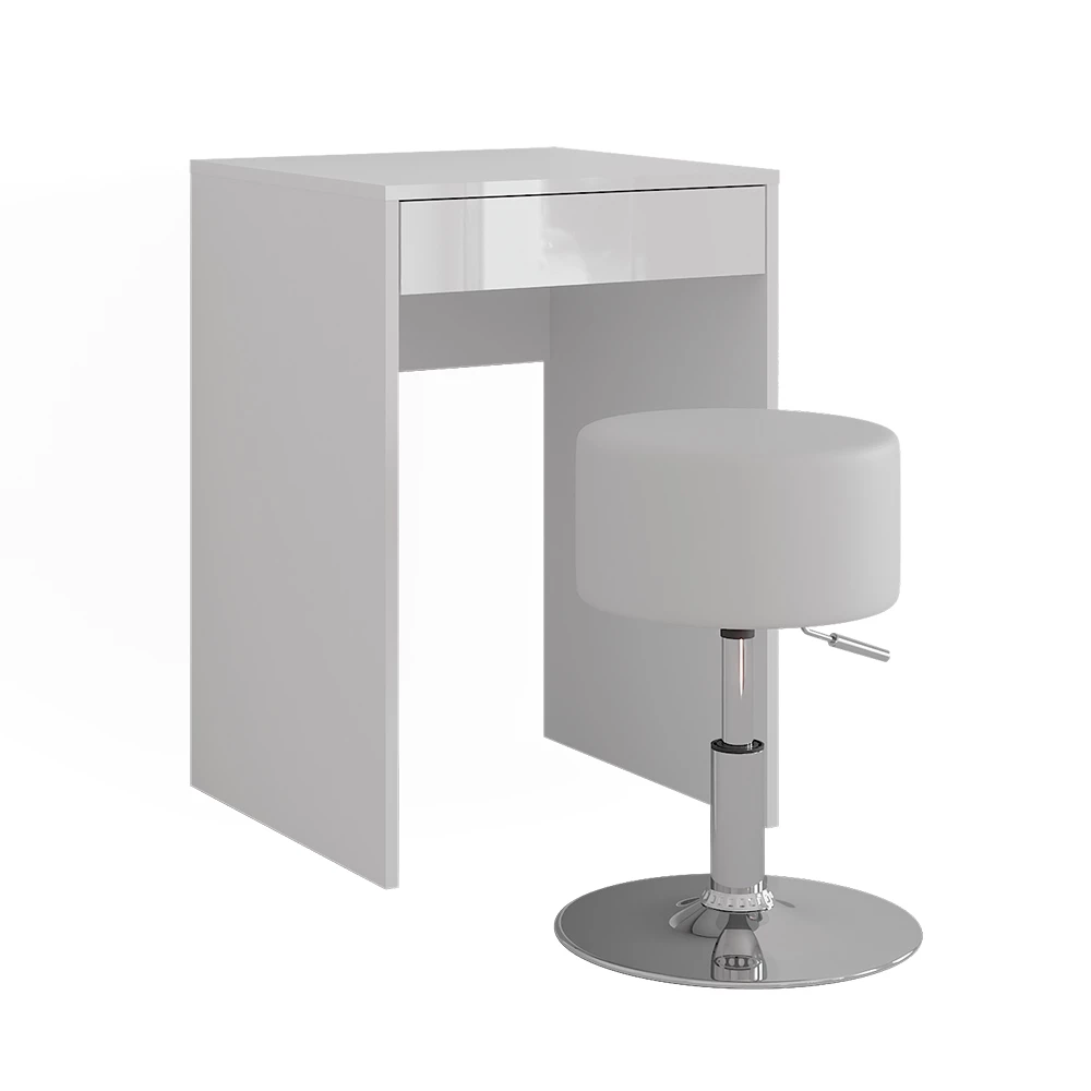 Makeupbord i farven Hvid/hvid højglans på hvid baggrund