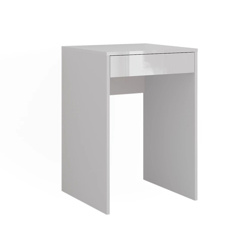 Schminktisch in Weiß/Weiß Hochglanz auf weißem Hintergrund