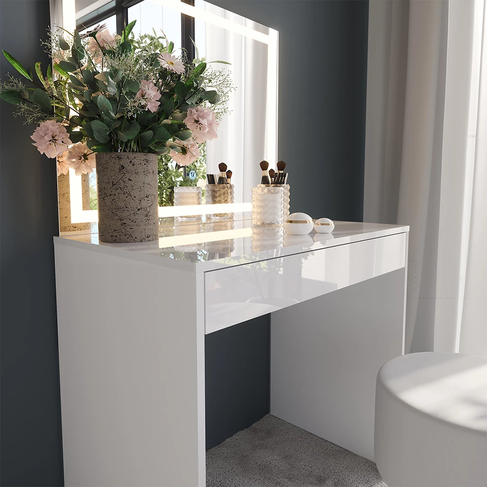 Zbliżenie Stół do toalety w kolorze Biały/biały wysoki połysk, pokazujące teksturę/detale