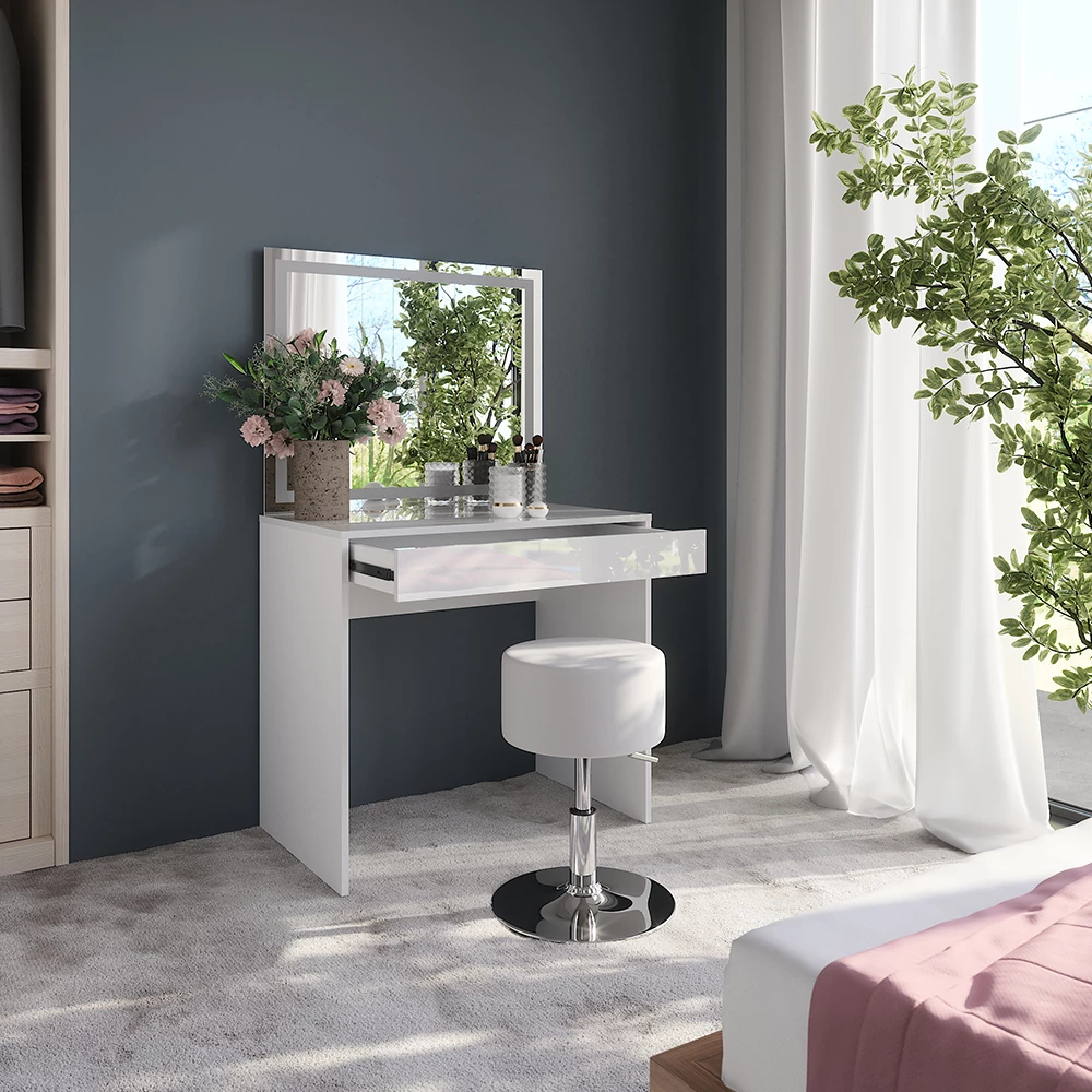 Zbliżenie Stół do toalety w kolorze Biały/biały wysoki połysk, pokazujące wzór i detale powierzchni