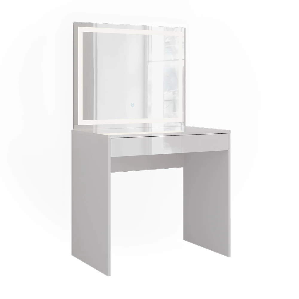 Schminktisch in Weiß/Weiß Hochglanz auf weißem Hintergrund