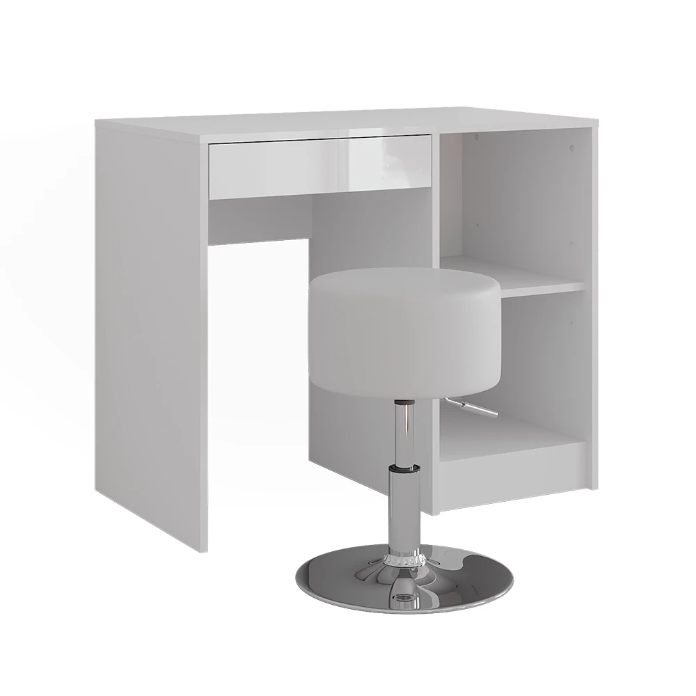 Makeupbord i farven Hvid/hvid højglans på hvid baggrund