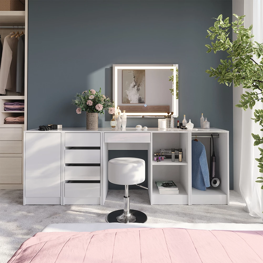 Stół toaletowy Sherry Biały/biały wysoki połysk 89.8 cm 4 części Vicco