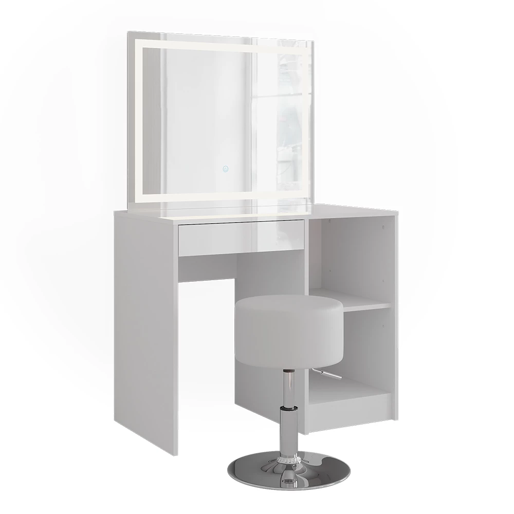 Coiffeuse en blanc/blanc brillant sur fond blanc