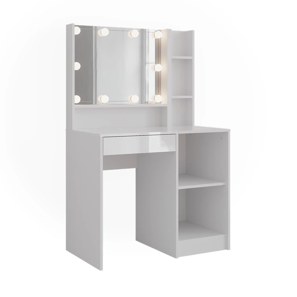 Schminktisch in Weiß/Weiß Hochglanz auf weißem Hintergrund