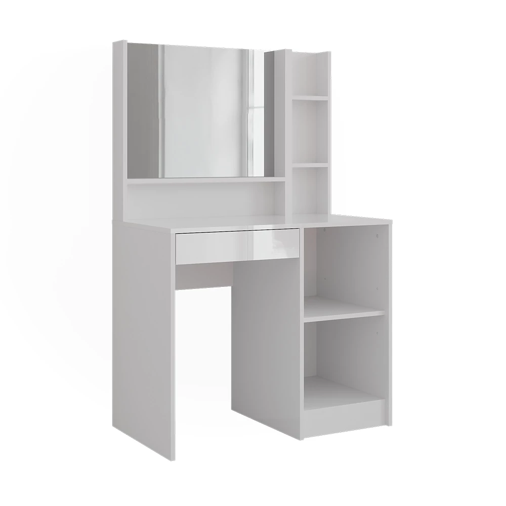 Schminktisch in Weiß/Weiß Hochglanz auf weißem Hintergrund